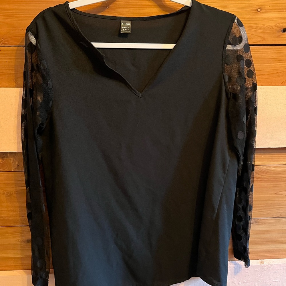 SHEIN Black Asymmetrical Embellished Blouse